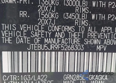 2015 Toyota 4Runner Limited z USA, uszkodzony, nr VIN JTEBU5JR9F5268303